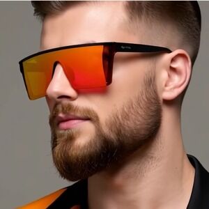 Fashion Sunglasses Designer Fire Red Mirror Lens Oversize Lentes Gafas Humbres